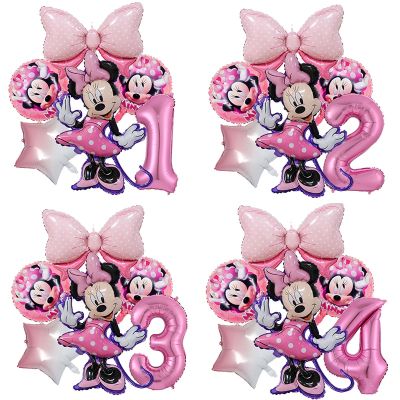 1set Disney Pink Minnie Mouse Foil Balloon Girls Birthday Party Decoration 1 2 3 4 5 6 7st baby shower supplies Kids Toy Globos Balloons