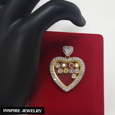 Inspire Jewelry ,จี้หัวใจ ล้อมเพชรCZหรู งานdesign จิวเวลรี่หรู ประดับด้วยพลอยนพเก้าสามารถเคลื่อนได้ ตัวเรือนหุ้มทอง 24K  ขนาด 2.7 x 3.2 CM พร้อมกล่องกำมะหยี่หรู