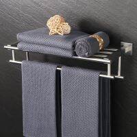 ✇▼❇ Towel Rack Towel Shelf with Two Towel Bars Wall Mount Holder24-Inch SUS 304 Stainless Steel