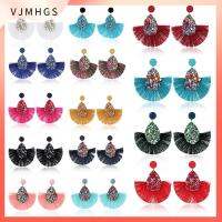 VJMHGS โบฮีเมีย สีสัน เสน่ห์ คริสตัลระยิบระยับเลื่อมห้อย Fringe Drop ต่างหูพู่ หยดน้ำตา