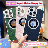 หนัง PU ย้อนยุคโลโก้หลุม Magsafe เคสป้องกันชาร์จไร้สายสำหรับ IPhone 14 Pro Max 14 Plus 13 Pro 12 11 Pro Max Flash แป้งฟิล์มกระจกติดเลนส์กรอบกันกระแทก