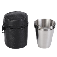 4Pcs 70ml Outdoor Practical Travel Stainless Steel Cups Mini Set Glasses For Whisky Wine With Case Portable Drinkware