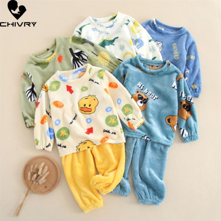 good-baby-store-new-autumn-winter-kids-boys-girls-warm-flannel-pajamas-sets-cartoon-long-sleeve-o-neck-tops-with-pants-sleeping-clothing-set