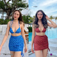 B17193 set 2 ชิ้น เสื้อบราสายเดี่ยวผูกหลัง +กระโปรงรูดเชือก Set of 2 pieces, one-piece bra with back tie + drawstring skirt