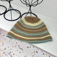 Japanese Hand Crocheted Sunshade Fisherman Hat Women Summer Stitching Contrasting Color Fashion Casual Niche Hollow Bucket Cap