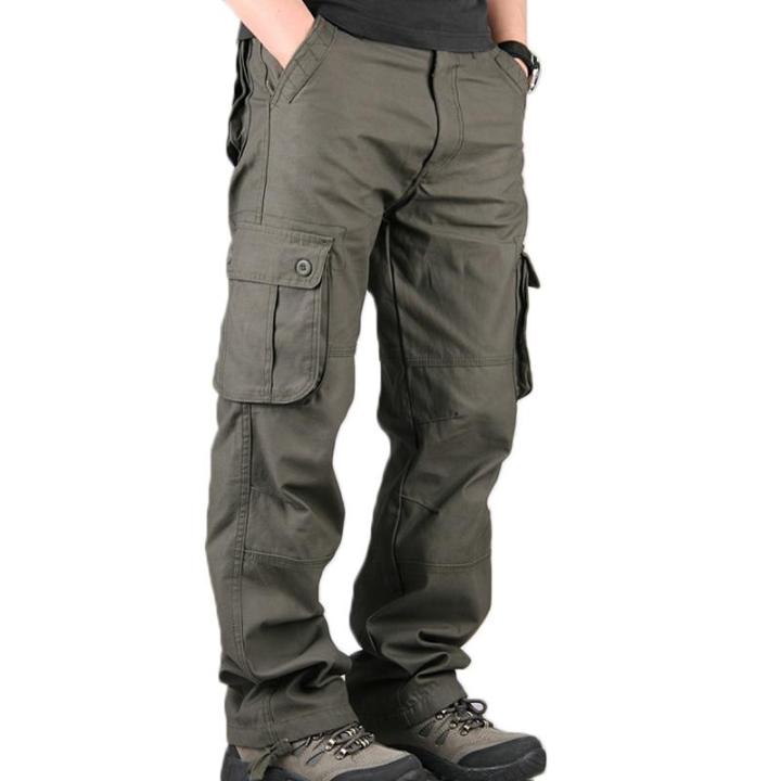 กางเกงคาร์โก้ของผู้ชาย-กางเกงขายาวทรงหลวมตรงแนวทหารมีกระเป๋าขนาดใหญ่44