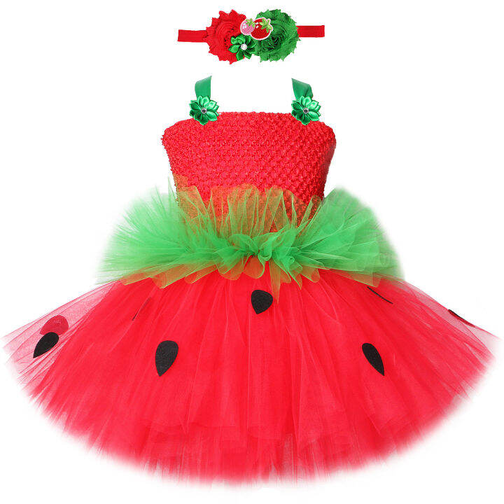 red-green-strawberry-dresses-for-girls-princess-tutu-dress-with-flowers-headband-toddler-kids-girl-costume-for-birthday-party