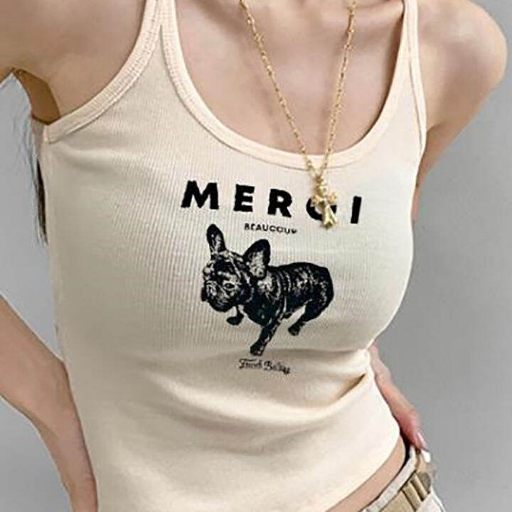shenghao-เสื้อกล้ามผู้หญิงเซ็กซี่แขนกุดเข้ารูปพิมพ์ลายการ์ตูนย้อนยุคอเมริกัน