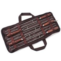 5 Pack BBQ Stainless Steel BBQ Wooden Handle U Grill BBQ Fork Outdoor Camping Travel Set