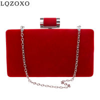 Velvet Women Small Clutch Bags Red Color Metal Shoulder Handbags Dress Party Evening Bags Metal Purse