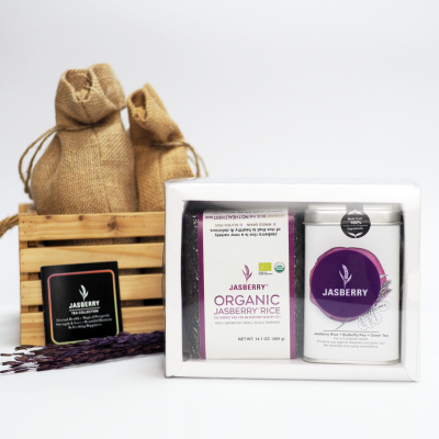 Jasberry ชุดของขวัญ เซตข้าวและชาแจสเบอร์รี่ ชุด A-02 Gift Set Jasberry Rice + Organic Herbal Tea Blend (600 g)