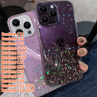 Lonee เคสฟอยล์สีทองกลิตเตอร์สำหรับ Realme C11 Realme C35 Realme C31 Realme C30 Realme C20 C25Y Realme Realme C15 C21 Realme Realme C25 C25S Realme Realme นิ่ม TPU ฟอยล์สีทองแวววาวอีพ็อกซี่เคสโทรศัพท์โปร่งใส