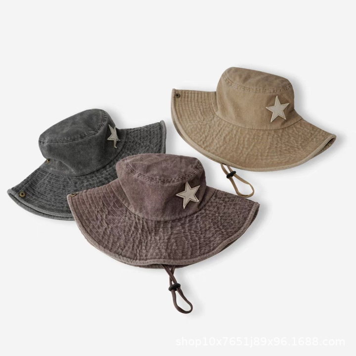 star-printed-headwear-summer-outdoor-hats-retro-bucket-hats-y2k-fashion-hats-sun-protection-hats