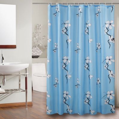 Light Blue Shower Curtain Waterproof Bath Curtains Bathroom Flowers Print For Bathtub Bathing Cover Extra Large Wide 12pcs Hooks