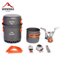 Widesea ตั้งแคมป์เบาเครื่องครัวหม้อชุดเตาก๊าซเตาปรุงอาหารถ้วยเดินทางกลางแจ้งบนโต๊ะอาหารช้อนส้อมมีดปิกนิกครัว