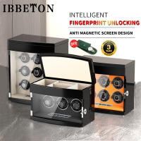 IBBETON Fingerprint Unlock Watch Winder German Craftsmanship 3 6 9 Automatic Watches Boxes With LCD Touch Screen Wooden Watch Storage Safe Box Tempered Glass Door Watch Storage Box