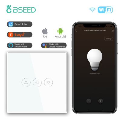 ✱☁▨ BSEED inteligentne ściemniacze przełączniki 1Gang sterowanie przez Wifi Led ściemniacz biały czarny złoty Panel szklany wsparcie Tuya Google Smart Life App