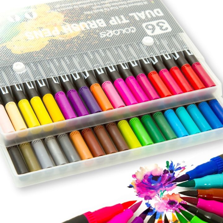 100 Colors Dual Tip Brush Marker Watercolor Markers Pen Art Fine Liner  Drawing Painting Graffiti Pen School Supplies