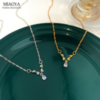 MIAOYA Fashion Jewelry Shop รูปร่างใบ สร้อยคอทองแดงสำหรับผู้หญิง จี้เพทายรูปหยดน้ำ ของขวัญวันเกิดที่สวยหรู