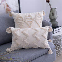 Tassels Cushion Cover Beige Boho Pillowcase with Tassels Tufted Home Decor Handmade Woven Pillowcase Sofa Living Room Decoration