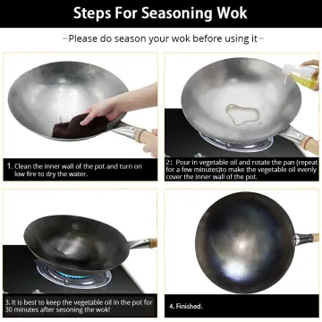 Konco Iron wok Cast iron pan Non-coated Pot General use for Gas and  Induction Cooker 32cm Chinese Wok Cookware Pan Kitchen Tools