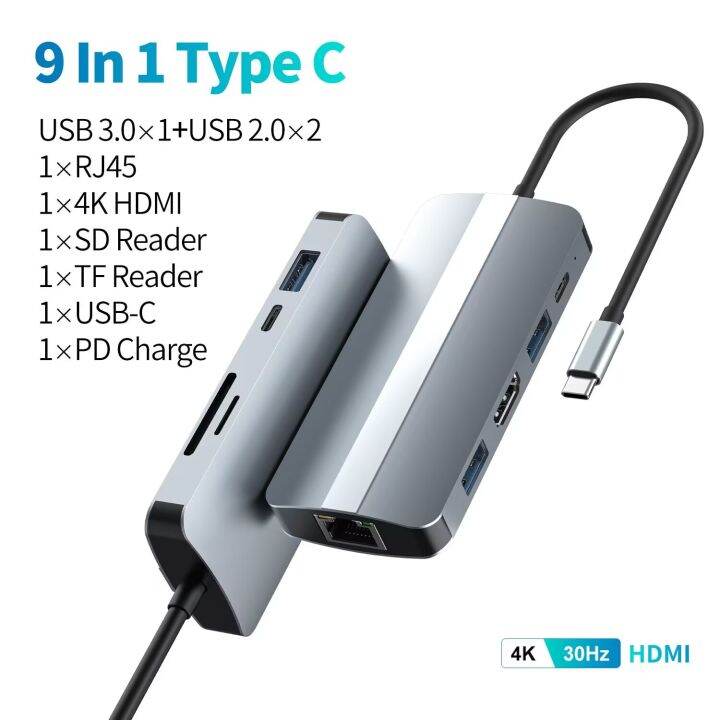 usb-hub-3-0-type-c-splitter-เพื่ออะแดปเตอร์-usb-hdmi-ตัวอ่านการ์ด-vga-หลายพอร์ตแท่นวางมือถือ-usb-สำหรับโน้ตบุ๊ค-macbook-แล็ปท็อป