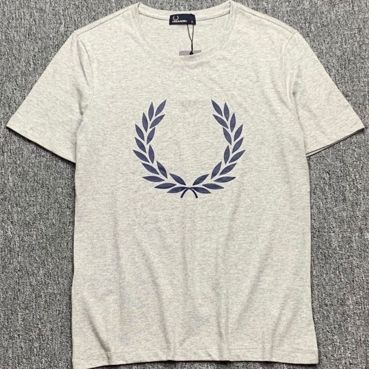 fred-perry-คอกลมผู้ชาย-t-เสื้อเชิ้ตผ้าฝ้ายแท้ลำลองเข้ารูปใส่สบายระบายอากาศได้ดี