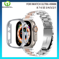 BassPal 2-In-1ชุดสายเหล็กสแตนเลส + Casing PC สำหรับนาฬิกา Apple Ultra 8 7 Band 49มม. 45มม. 41สายสายรัดข้อมือโลหะมม. ลูกปัดสำหรับ I Watch Series 6 SE 5 4 3 2 1 42มม. 44มม. 40มม. 38มม.