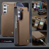 เคสป้องกันสำหรับ Samsung Z Fold5ปลอกสำหรับ Samsung Galaxy Z พับ4 5 3 ZFold5 Fold5 5ก. ลายลิ้นจี่พลิกได้5ก. เคสป้องกันช่องเสียบบัตรเคสโทรศัพท์หนังฝาครอบกันกระแทก