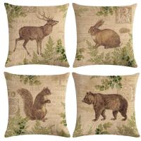 Rabbit Squirrel Bear Deer Print Pattern Decorative Home Pillowcase Square Office Decor Cushion Cover