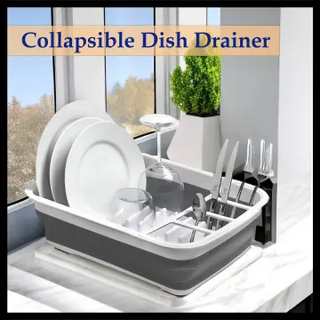 Mlfire Collapsible Dish Drying Rack with Drainer Board Foldable Dish Drainer Dinnerware Organizer Space Saving Kitchen Storage Tray for Kitchen RV