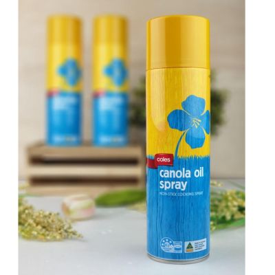 คาโนล่า ออยล์ สเปรย์ ตรา โคลส์ 400g Canola Oil Spray Non-Stick Cooking Spray Coles Brand น้ำมันเรพซีดที่มีกรดอีรูซิกต่ำ ผ่านกรรมวิธี แบบฉีด