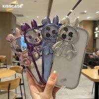 KISSCASE เคสเลนส์โทรศัพท์กระต่ายใสชุบสำหรับ Iphone 11 12 13 14 Pro Max 14Plus เคสกันแดดป้องกันปลอกหูกระต่ายที่มองไม่เห็นสำหรับ Iphone 12 Pro Max 12Pro 12เคสรูปการ์ตูนน่ารัก