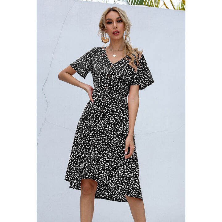 2021-summer-dress-midi-v-neck-printed-dress-woman-single-row-buttons-irregular-dress-ladies-slim-high-waist-casual-holiday-dress