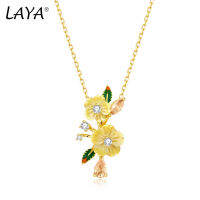 Laya สร้อยคอผู้หญิงสีเหลือง SHELL ดอกไม้ Shining สีสัน zircon handmade Enamel 925เงินสเตอร์ลิงแฟชั่น Fine Jewelry