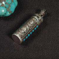 Handmade Nepalese 925 Silver Turquoise Tibetan Six Words Gau Pendant Necklace Sterling Buddhist Prayer Box Pendant Necklace