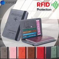 IOPOIT บางเฉียบ ชุดเอกสาร หนัง กระเป๋าสตางค์ RFID ผู้ถือหนังสือเดินทาง กระเป๋าเดินทาง กระเป๋าหนังสือเดินทาง