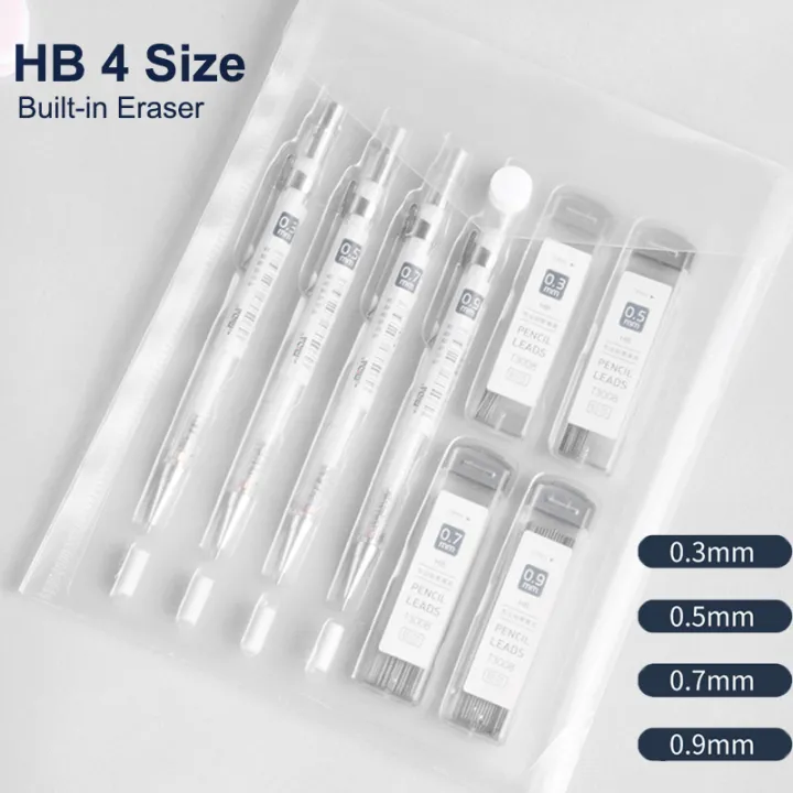8pcs Mechanical Pencil and Replacement Lead 0.3/0.5/0.7/0.9mm HB