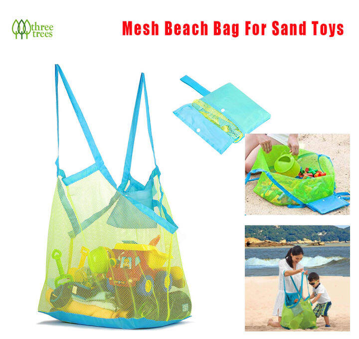 threetrees Extra Large Size Mesh Beach Bag Beach Backpack Water Toys