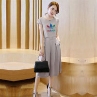 [M-5XL] Adidase∮ Korean Plus Size Women S Cropped Top And Wide Leg Pants Two Piece Set มี3สีให้เลือก