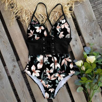 2021 New Abdomen Control Wasit Push Up Swimsuit Print Swimwear Vintage Retro Bathing Suits Bodysuit Beach Wear Backless