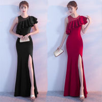 ชุด Banquet Evening Dress Fishtail Long Host Evening Dress Party Dress H282 ชุด แต่งงาน