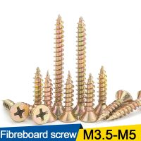 30pcs cross recessed countersunk fibreboard chipboard screws m3.5 m4 m5 yellow zinc coated flat head self tapping wood screw