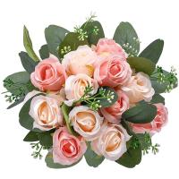 17Pcs Artificial Rose Flowers, 12 Silk Flowers Rose and 5 Artificial Eucalyptus Leaves Stems in Bulk, for Wedding Party