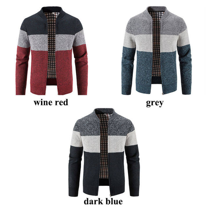 hnf531-asrv-mens-sweater-jacket-fleece-thickened-warm-striped-baseball-collar-knit-sweater