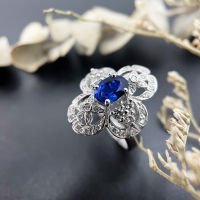 Sapphire Diamond Ring แหวนเพชรแซฟไฟร์ แซฟไฟร์แท้สีน้ำเงินธรรมชาติ ประดับด้วยเพชรแท้น้ำ96-97 ตัวเรือนเป็นทองขาว18k