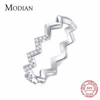 MODIAN 100 Silver Rings for Women Real 925 Soild Silver Jewelry Unique Irregular Line Finger Rings Anniversary Jewelry