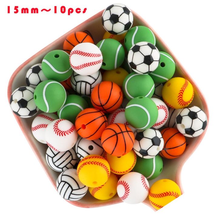 15mm Tennis Printed Silicone Beads