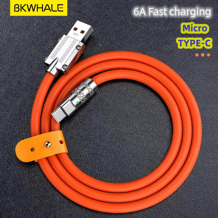 bkwhale-120w-สายชาร์จป้องกัน-usb-โลหะสายเคเบิลข้อมูลสายชาร์จอย่างรวดเร็วสำหรับ-ios-micro-type-c-ซิลิโคนชาร์จได้อย่างรวดเร็วด้วยที่เก็บสาย