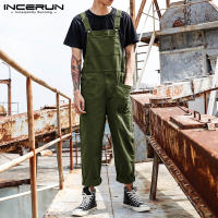 (Korea Style)  Incerun กางเกงลำลองผู้ชายทำงาน jumpsuit กางเกงคาร์โก้กระเป๋ากางเกง